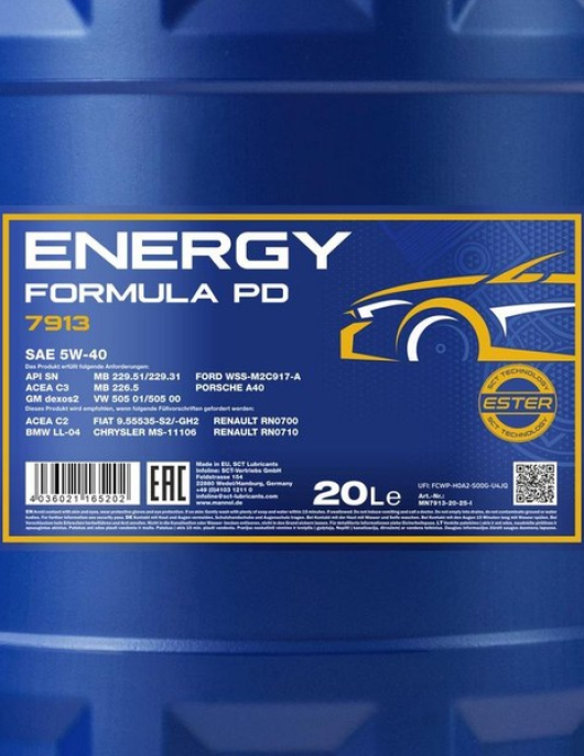 OLEO MANNOL 5W40 ENERGY FORMULA PD 20Ltr C/ SIGOU INCLUIDO