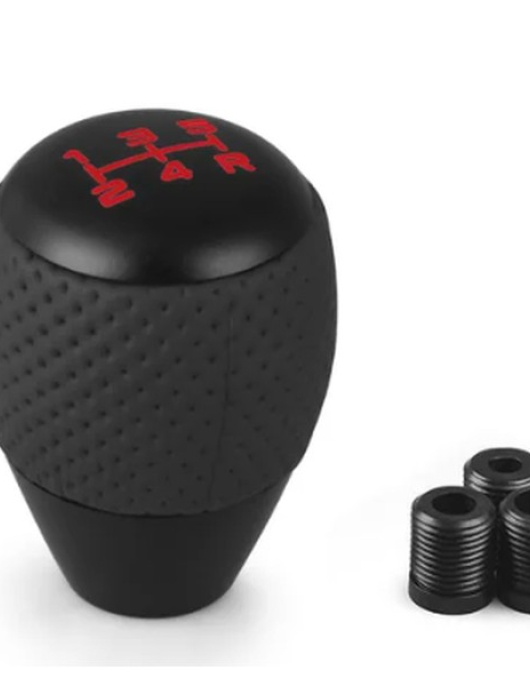 MANETE DE VELOCIDADES DE ALUMINIO PRETO E COURO 5V