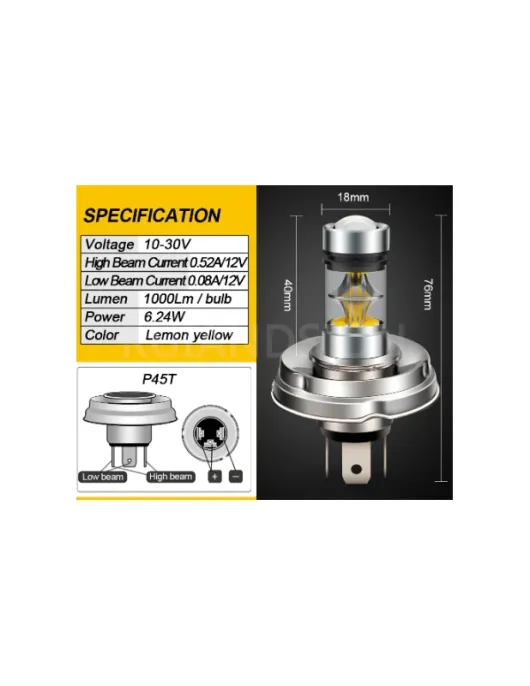 LAMPADA LED AMARELA P45T R2 10-30V (UNIDADE)